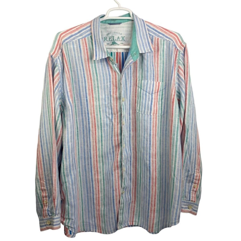 Tommy Bahama Relax Linen 2X or XXL Relaxed 100% Washable Shirt Button Up Striped